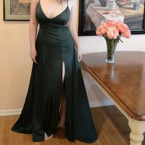 Windsor Satin Lace-Up Emerald Green Gown